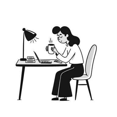 tired worker with coffee and messy desk sticker