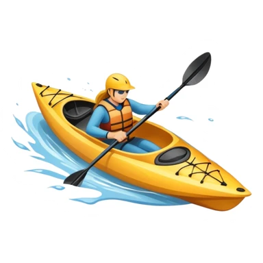 An icon showing a close-up of a sleek kayak with double-bladed paddles gliding through water. Splashes surround the boat as it cuts across a calm surface, symbolizing speed and focus. Transparent background emphasizes the dynamic and personal nature of kayak paddling. sticker