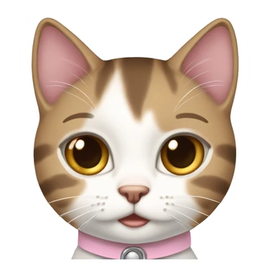 White, light brown and dark brown tabby girl cat with light pink collar sticker