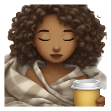 Curly girl brunette inside a blanket sipping coffee eyes closed sticker
