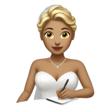 white bride writing signature sticker