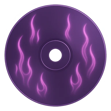 A minimalist CD disc with subtle pink flames, glowing effect, variation 2, color: purple sticker