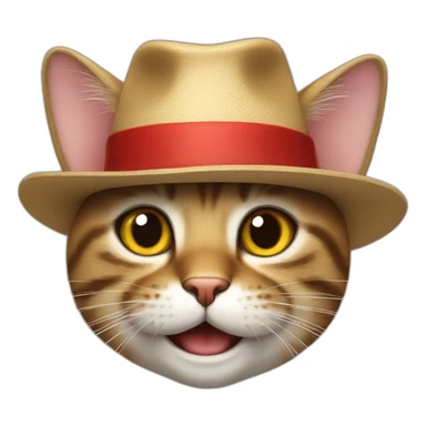 cat with a smile and a hat and a red nose sticker