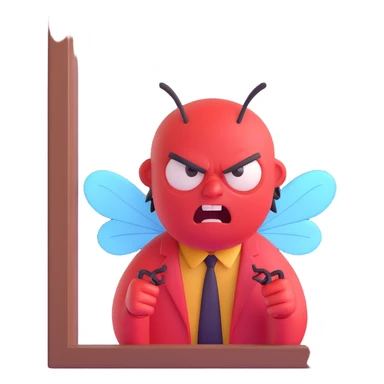 angry man, a fly on the window sticker
