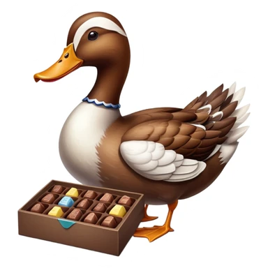 Duck holding box of chocolates sticker