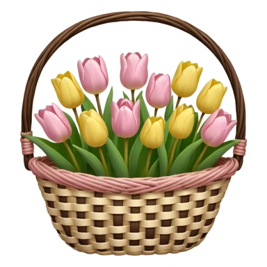 A flower basket contained pale pink and pale yellow tulips. sticker