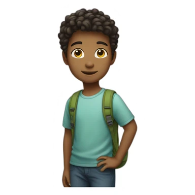 A boy standing with # sticker