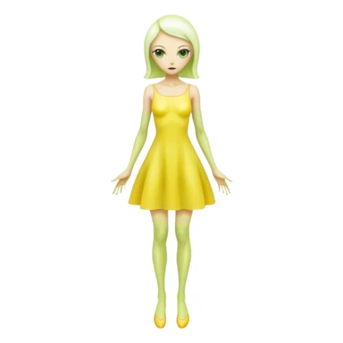 white alien woman full body Green eyes in jellow  dress sticker