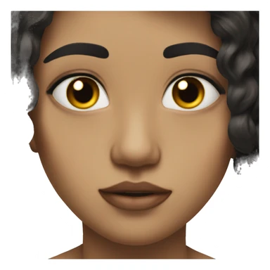 white skin, black long hair, mouth piercing, brown eyes,  sticker