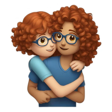 girl with curly red hair and blue glasses hugging a boy with brown hair sticker