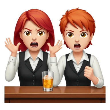A raid haired woman yelling at a bartender sticker
