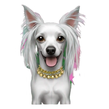 Punk tropical palm leaves flowers Chinese crested dog neon rainbow cyan green pink hair gold chain punk piercings tattoos punk ear piercings sticker