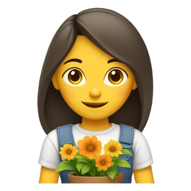 A girl plants flowers in the village sticker