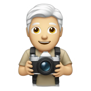 guy with white hair holding a camera sticker