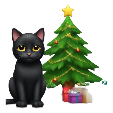 cute black cat with christmas tree sticker