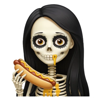 skeleton girl hair eating a hot dog sticker