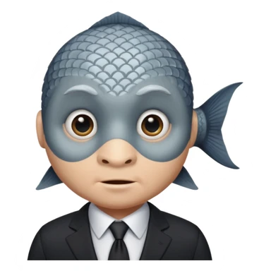 A fish man dressed in a black suit. Its face is grey fish sticker