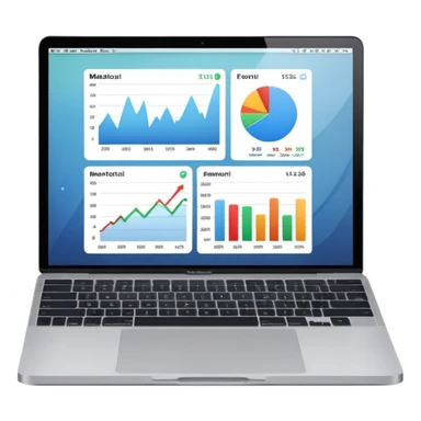 Create a macbook displaying financial charts and analytics dashboards on the screen. sticker