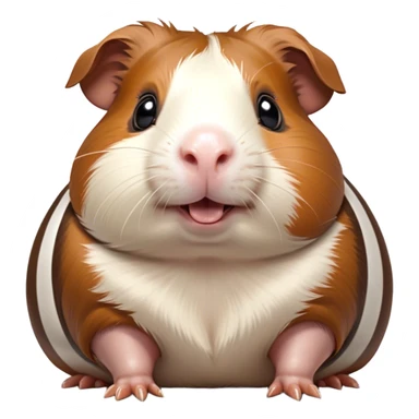 Cinematic Comical Brown and White Banded Guinea Pig Portrait Emoji, Head tilted dramatically with an exaggeratedly amused expression, featuring a striking coat with bold brown and white banding, wide, expressive dark eyes filled with playful disbelief, Simplified yet hilariously expressive features, highly detailed, glowing with a slightly sassy glow, high shine, dramatic yet playful, stylized with an air of cheeky mischief, bright and endearing, soft glowing outline, capturing the essence of a spirited and over-the-top guinea pig, so meme-worthy it feels like it could side-eye its way into internet fame instantly! sticker