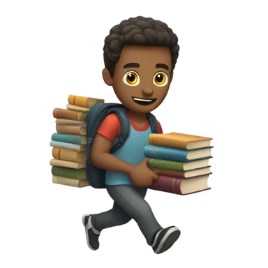 a man collects a bunch of books and runs sticker