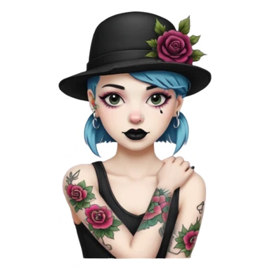 Punk woman with hat and floral arm tattoo sticker