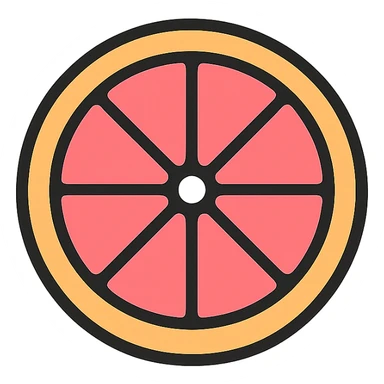 outlined icon of a pink grapefruit sliced in half, minimal and clean design, 3-4 colors, orange, white, and pink palette sticker