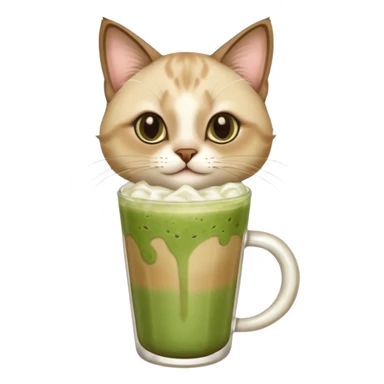 Happy Siamese Cat holding in its front two paws an iced matcha latte sticker
