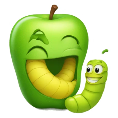 Green cheerful apple and yellow worm sticker