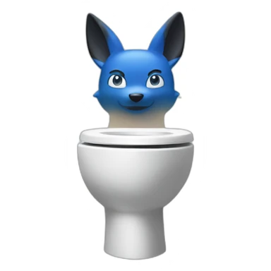 toilet with lucario head atop sticker