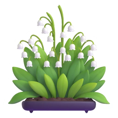 Realistic lily of the valley with correct leaf structure - large elliptical leaves from base, with center flower stem bearing small white bell flowers hanging in a row sticker