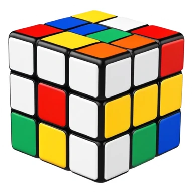 Clean, simple 3x3 Rubik's cube with bright primary colors. Minimalist design with smooth edges in classic iOS emoji style. sticker