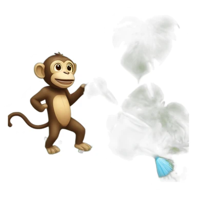 Monkey waters the plants with a watering can sticker