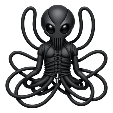 dark intertwined black wires forming an occult creature, wrapped in black rags and bondage straps, Giger-inspired sticker