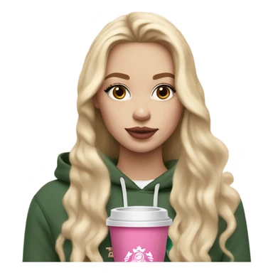 Light White skin girl with long blonde hair extensions with pink lips and lashes with a Starbucks in her hand and a beige hoodie on sticker
