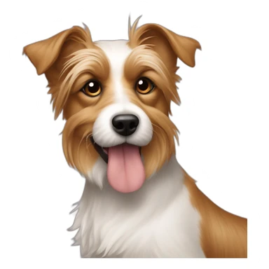jack Russell cross apoloso cross Yorkshire terrier - long hair light brown all over - fat dog itching itself sticker