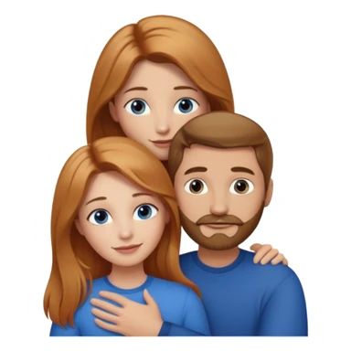 girlfriend with long dark strawberry blonde hair middle part with brown eyes giving hug to man with blue eyes, dark blonde hair and facial hair sticker