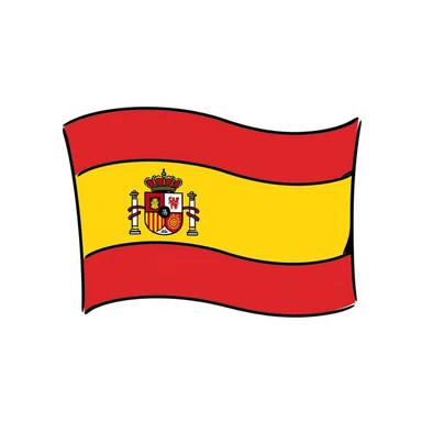 hand-drawn doodle style Spanish flag with red and yellow horizontal stripes and coat of arms sticker