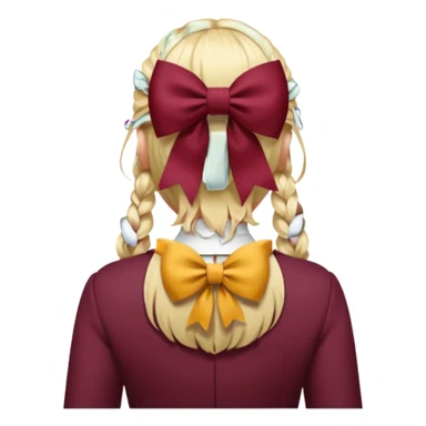 A burgundy bow in blond hair from the back sticker