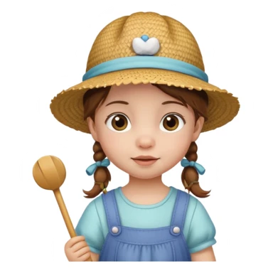 baby girl with brown hair and pigtails with a hat like My Neighbor Totoro movie sticker