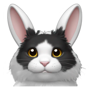 Lapin noir et blanc oreilles tombantes avec un chat blanc avec longs poils sticker