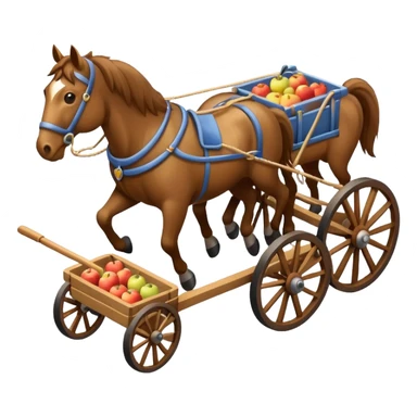 isometric horses pulling a cart with different cart design, apple emoji style sticker