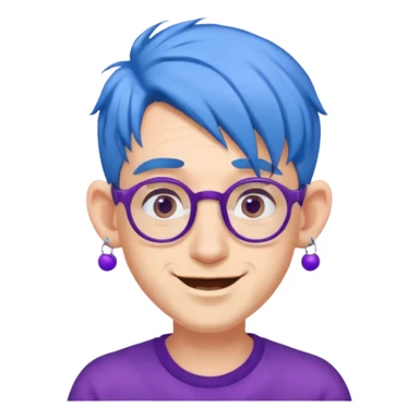 blue haired man mid length hair with big ears and purple earrings and spectaclesi happy sticker