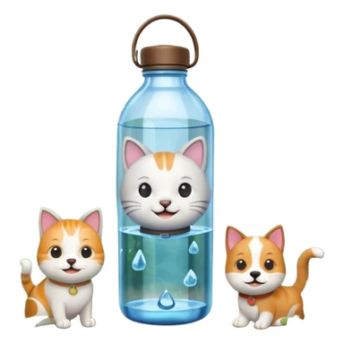 make a water bottle smile in a forests with a cat and dog  sticker