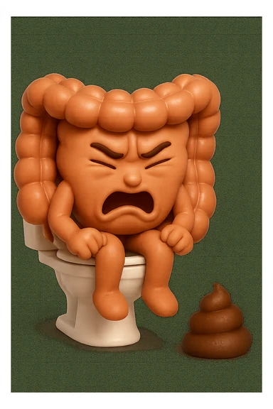 SU QUESTO STILE FAI UN EMOJI STILE IPHONE 3D DI UN INTESTINO CHE sta seduto sul wc e davanti ha una montagnetta di feci a palline stile emoji iphone, fallo senza naso e FAGLI UN ESPRESSIONE di dolore mentre si sforza E FALLO MOLTO REALISTICO IN 3D sticker