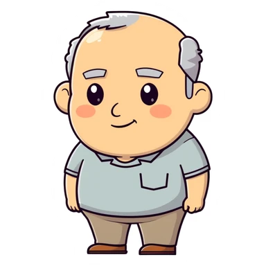 Middle aged balding tan dude with grey hair and slightly chubby sticker