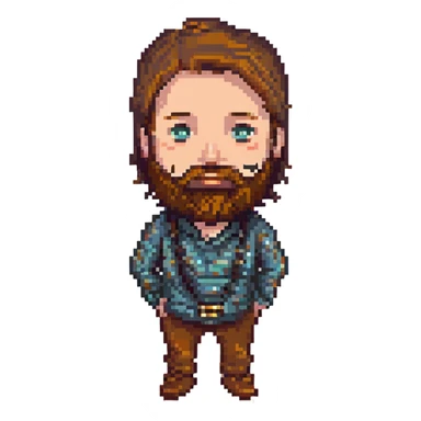 a brown haired man with a little bit of a beard, pixel art style sticker