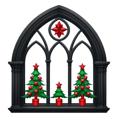 Black gothic architecture window with Christmas garland sticker