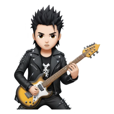 a kpop idol plying a heavy metal guitar sticker