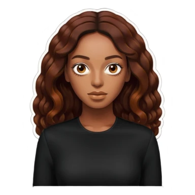 Solange long dark auburn hair, black outfit sticker