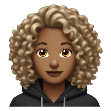 Curly haired medium skin tone woman with a black hoodie and hoop earrings  sticker